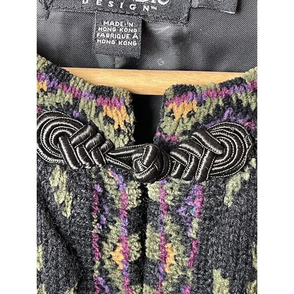 Vintage Icelandic Black Multi Cardigan Sweater Jacket Fully Line Women's Size L - Picture 3 of 7